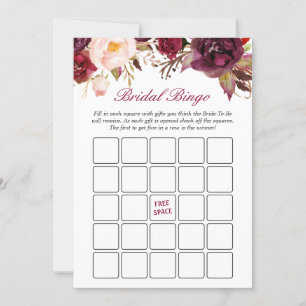 Burgundy Red Floral Bridal Shower Bingo Game