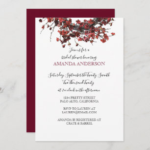 Burgundy Red Floral Bridal Shower Invitation