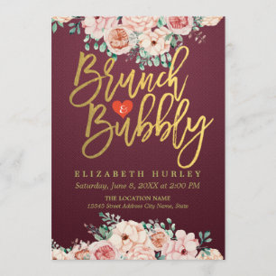 Burgundy Red Floral Brunch Bubbly Bridal Shower Invitation