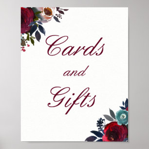 Burgundy Red Floral Cards And Gifts Wedding Poster