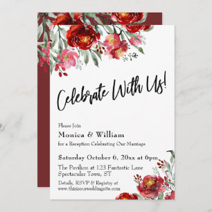 Burgundy Red Floral Celebrate with Us Typography Invitation