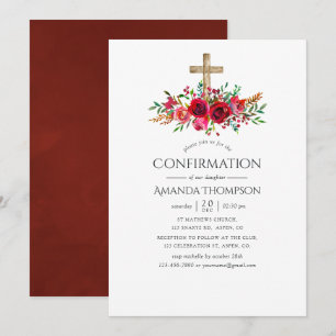 Burgundy Red Floral Confirmation Invitation