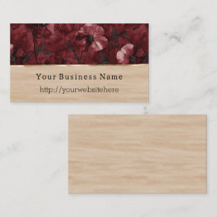 Burgundy Red Floral Cream Business name website Card