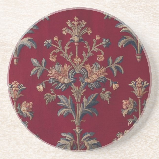Burgundy red floral embroidery bag coaster (Front)
