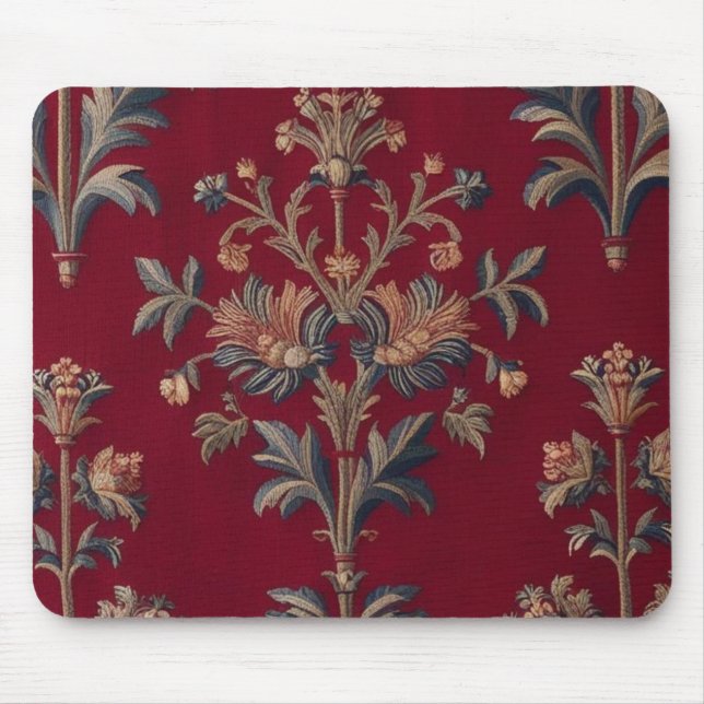Burgundy red floral embroidery bag mouse mat (Front)