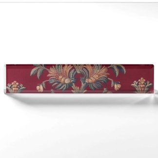 Burgundy red floral embroidery bag nameplate