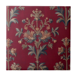 Burgundy red floral embroidery bag tile