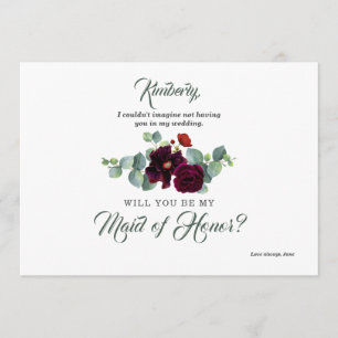 Burgundy Red Floral Eucalyptus Bridesmaid Proposal Invitation