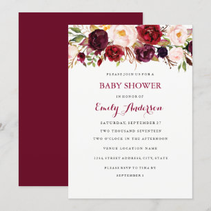 Burgundy Red Floral Fall Baby Shower Card
