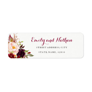 Burgundy Red Floral Fall Return Address Label