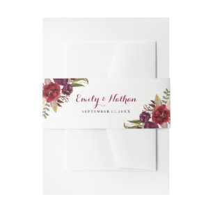 Burgundy Red Floral Fall Wedding Belly Band Invitation Belly Band