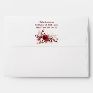 Burgundy Red Floral Fall Wedding Envelope