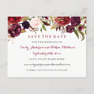 Burgundy Red Floral Fall Wedding Save The Date