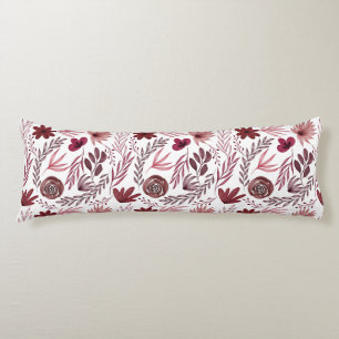 Burgundy Red Floral Foliage Flower Leaves Body Cushion