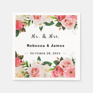 Burgundy Red Floral Geometric Frame Wedding  Napkin