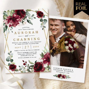 Burgundy Red Floral Geometric Photo Wedding Gold