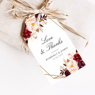 burgundy red floral geometric wedding gift tags