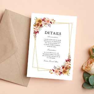 Burgundy Red Floral Geometric Wedding Information Enclosure Card