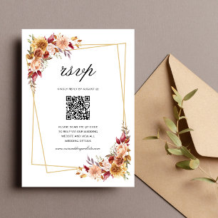 Burgundy Red Floral Geometric Wedding QR Code RSVP Card