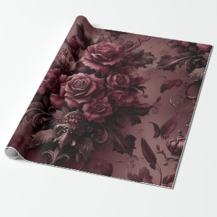 Burgundy Red Floral Gift Wrapping Paper 