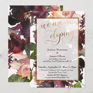Burgundy Red Floral & Gold Elegant We're Eloping Invitation