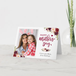 Burgundy Red Floral Happy Mother's Day Photo Card