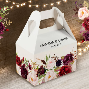 Burgundy Red Floral Rustic Boho Wedding Favour Box