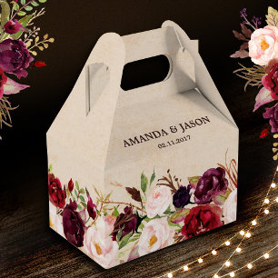 Burgundy Red Floral Rustic Boho Wedding Favour Box