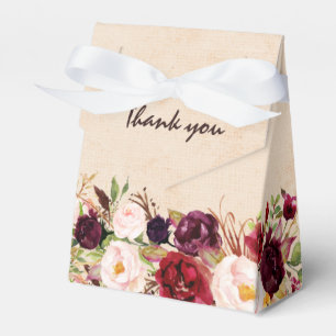 Burgundy Red Floral Rustic Boho Wedding Favour Box