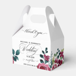 Burgundy Red Floral Rustic Boho Wedding Thank You Favour Box