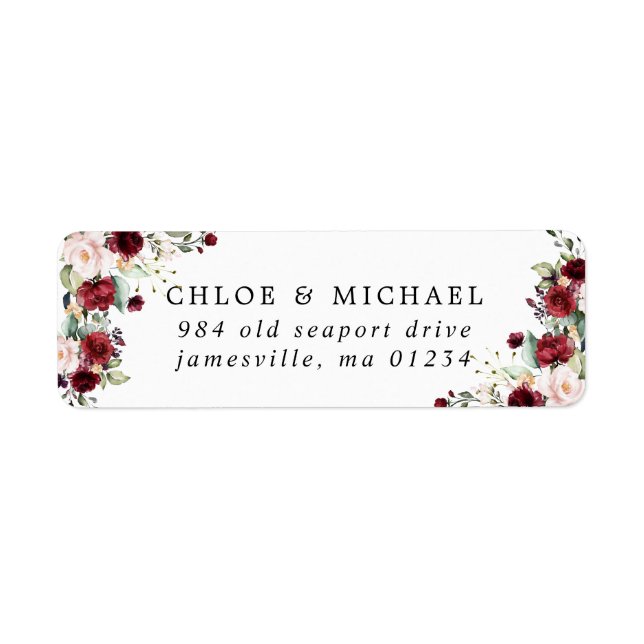 Burgundy Red Floral Rustic Wedding Return Address (Front)