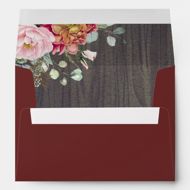Burgundy Red Floral Rustic Wood Envelope (Back (Bottom))