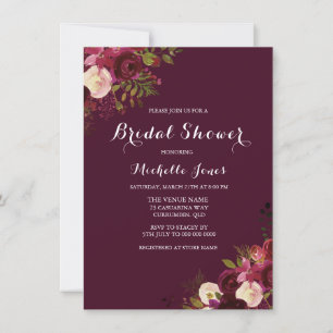 Burgundy Red Floral Spring Autumn Bridal Shower Invitation