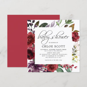 Burgundy Red Floral Square Baby Shower Invitation