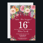 Burgundy Red Floral Surprise 16th Birthday Invitation<br><div class="desc">Burgundy Red Floral Surprise 16th Birthday Invitation for Girl. Watercolor Floral Flower. Burgundy Red Background. Pink, Yellow, Orange, Purple Flower. Adult Birthday. 13th 15th 16th 18th 20th 21st 30th 40th 50th 60th 70th 80th 90th 100th, Any Ages. For further customisation, please click the "Customise it" button and use our design...</div>