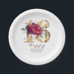 Burgundy Red Floral Typography 16th Birthday Paper Plate<br><div class="desc">Burgundy red flowers gold glitter numbers birthday paper plates</div>
