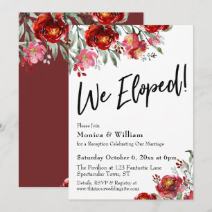 Burgundy Red Floral Typography We Eloped Invitation