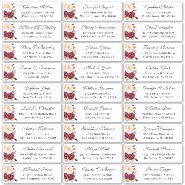 Burgundy Red Floral Wedding Guest Address (Front)