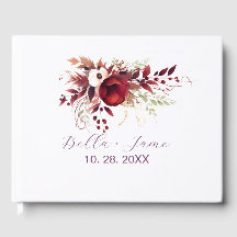 Burgundy Red Floral Wedding Guest Book