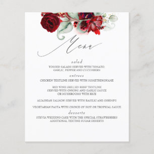 Burgundy Red Floral Wedding Menu