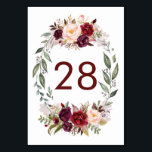 Burgundy Red Floral Wedding Table Number Cards<br><div class="desc">Marsala red flowers Table Number Cards</div>