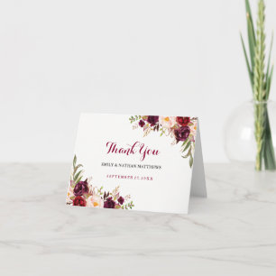 Burgundy Red Floral Wedding Thank You Card