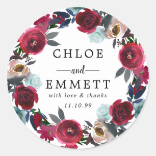 Burgundy Red Floral Wedding Thank You Favour Seal