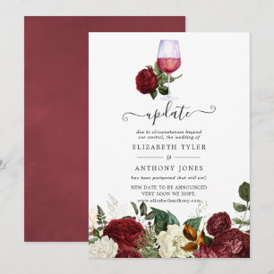 Burgundy Red Floral Wine Tasting Wedding Update Invitation