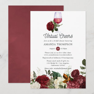 Burgundy Red Floral Wine Virtual Bridal Shower Invitation