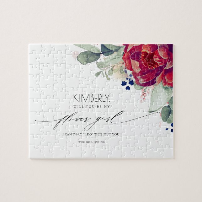 Burgundy Red Flower Flower Girl Proposal Jigsaw Puzzle (Horizontal)