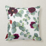 Burgundy Red Flowers and Eucalyptus Greenery Cushion<br><div class="desc">Burgundy red flowers and watercolor eucalyptus greenery elegant pillows</div>