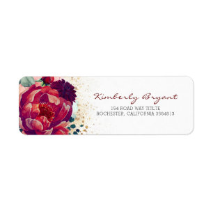 Burgundy Red Flowers and Gold Glitter Elegant