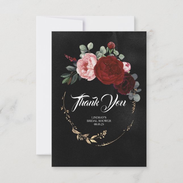 Burgundy Red Flowers Black Thank You (Front)