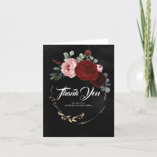 Burgundy Red Flowers Black Wedding Thank You